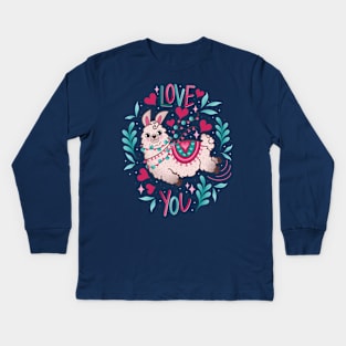 Love llama valentine Kids Long Sleeve T-Shirt